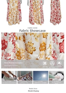 Detailed fabric view of floral print maxi dress featuring breathable chiffon material