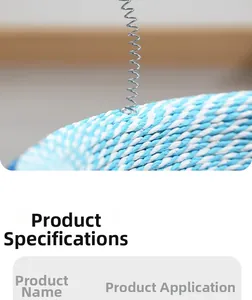 Detail of blue and white woven sisal cat scratcher with durable metal spring and texture