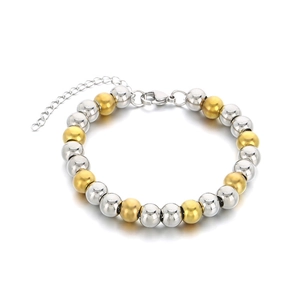 Minimalist silver and gold beaded stainless steel bracelet with adjustable lobster clasp