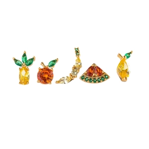 Five-piece fruit zircon earring set with pineapple orange banana watermelon and pear shapes