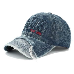 Casquette de baseball en jean bleu délavé vintage avec broderie Stay Cool et bord usé