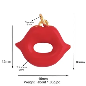 Pendentif lèvres en émail rouge avec boucle dorée, taille 16x16mm pour bijoux DIY