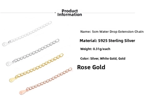 Detailed view of S925 sterling silver 5cm drop-shaped extension chains in four colors