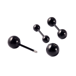 Boucles d'oreilles boules noires en acier inoxydable avec tiges filetées de 20g
