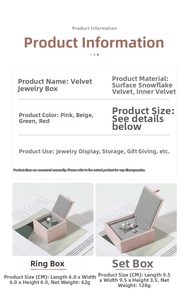 Pink velvet jewelry box size chart for ring box and necklace set box with gold trim