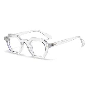 Modern minimalist polygon transparent frame glasses with a hexagonal full-rim design