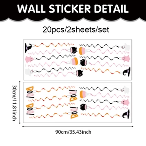 20-piece Halloween wall sticker set with ghost, witch hat, and spirals in 30x90cm size