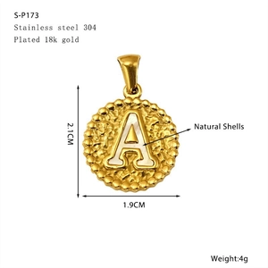 Pendentif rond en acier inoxydable doré 18K avec incrustation nacre et lettre A