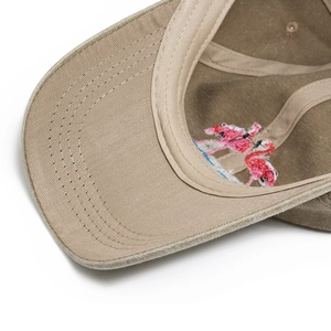 Vintage washed cotton baseball cap with flamingos embroidery and contrast stitching