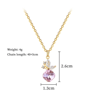 Detail of pink crystal butterfly necklace with dimensions 2.6cm by 1.3cm and 4g weight