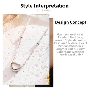 Detailed close-up of a 3D heart pendant necklace made of high-quality stainless steel