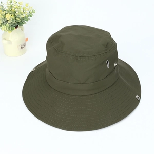 Olive green wide brim hiking sun hat with breathable metal eyelets for outdoor activities