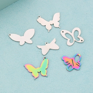 Butterfly Charms Pendants Stainless Steel Hollow Out Colorful Silver Tone For DIY Jewelry Making Necklace Earring Accessories