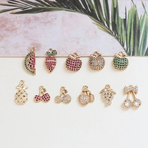 Colorful zircon fruit charms in gold plating for DIY jewelry making earrings and bracelets