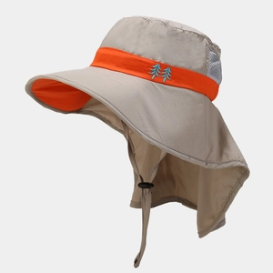 Kids quick-dry sun hat with wide brim, neck protection flap, and breathable mesh panels