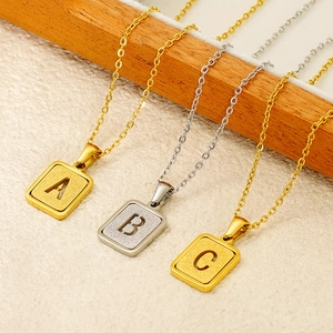 304 Stainless Steel Initial Letter Pendant Necklace 18K Gold Plated Frosted Matte Square Charm Fashion Jewelry Unisex
