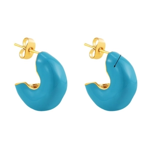Orecchini a C minimalisti Y2K in acciaio inossidabile con smalto blu e finitura oro