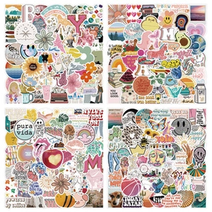 Close-up of cute Korean bear and VSCO style stickers for journals and laptops