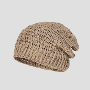 Berretto slouchy in maglia di lino kaki traspirante in stile vintage all'uncinetto