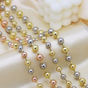 18K Gold Plated Copper Polished Round Bead Necklace For Women Mixed Metal Colors Geometric Bead Chain Fashion Jewelry