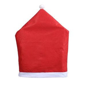 Red and white non-woven Christmas hat chair cover for holiday dining room decoration