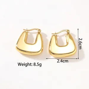 Detailed size view of gold U-shaped hollow hoop earrings measuring 2.6cm by 2.4cm