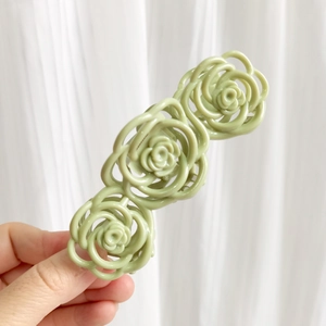 Pale green triple rose flower hair claw clip with matte finish for women's hairstyles