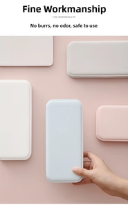 Detailed view of matte pencil box with rounded edges in pastel macaroon colors