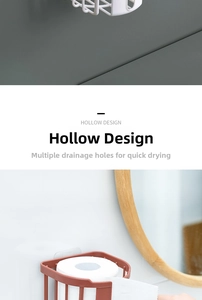 Close-up of hollow wall-mounted tissue storage rack showing ventilated drainage design