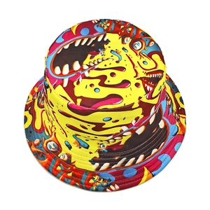 Bob réversible tendance avec motifs de graffitis jaunes bouche et yeux de dessin animé