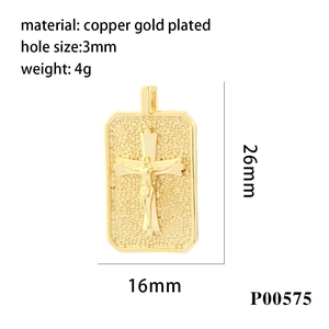 18K gold plated copper crucifix cross pendant with micro zircon for DIY jewelry making