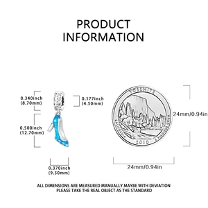 Silver high heel charm size dimensions measured against a US quarter coin
