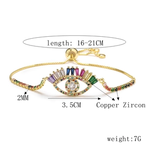 Détails du bracelet œil protecteur en zircons colorés avec chaîne dorée ajustable