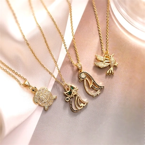Fashion Animal Pendant Necklaces For Women Copper Zircon Inlaid Cat Turtle Penguin Bird Clavicle Chain Jewelry