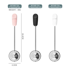 Rotary 304 stainless steel tea strainer set in pink, black, and white with 4.3cm mesh ball