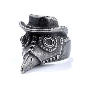 Vintage plague doctor mask crow skull ring in retro stainless steel for men