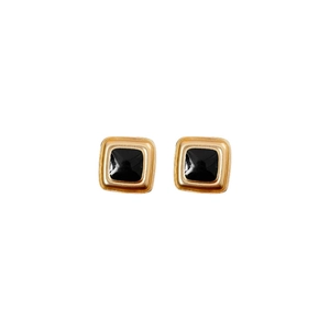 Vintage style square gold earrings with black inlay set on a clean white background