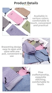 Linen drawstring pouches for sunglasses with tight stitching and multi-color texture
