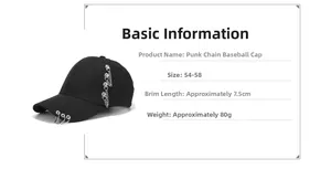 Detailed size specifications for punk baseball cap with silver rings and chain charms