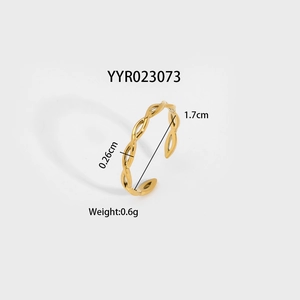 Adjustable golden woven stainless steel ring with elegant braided pattern design