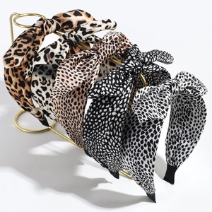 Fashion Leopard Print Bow Headband Vintage Fabric Hair Band Wide Tying Headpiece For Women Daily Hair Accessories