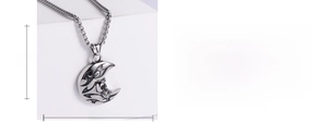 Detailed view of punk crescent moon skull pendant with exact dimensions 33mm by 31mm