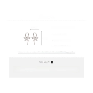 Detailed specs of dragonfly earrings with zircon wings and copper silver-plated needles