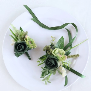 Wedding Boutonniere And Wrist Corsage Artificial PE Rose Satin Ribbon Forest Style For Groom Bride Ceremony Party