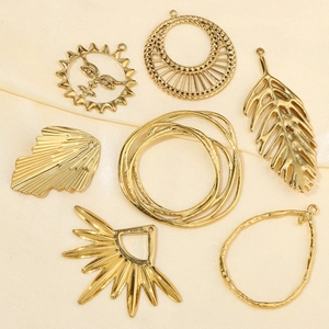 Golden geometric fan and leaf pendants for DIY stainless steel jewelry making