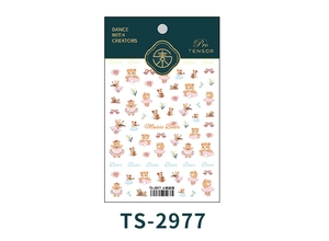 Vue détaillée des stickers 5D Music Bear pour ongles avec nœuds et notes