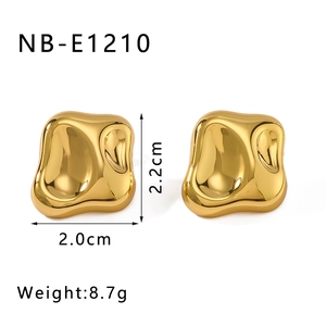 Detailed view of gold plated square earrings with dimensions 2.2cm and 8.7g weight