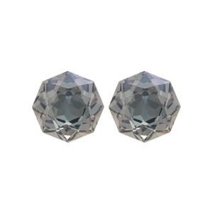 Elegant grey hexagonal faceted crystal stud earrings with sterling silver needles