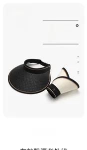 Dettaglio delle trame intrecciate delle visiere nere e beige UPF 50+ con accenti logo in metallo