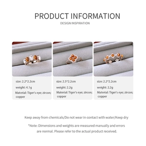 Detailed size and material chart for vintage tiger's eye and zircon gold-plated rings
